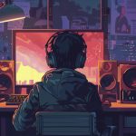 retro-digital-art-illustration-person-using-radio-technology